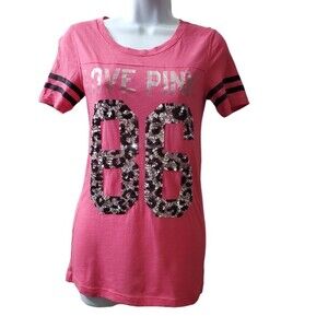 Vintage Victoria Secret PINK Womens Pink Sequined Blingee Y2k 2000s tee shirt